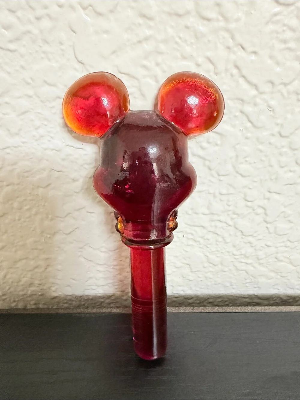 Vintage Mickey Head - Disney - Glass Bottle Stopper - Red Amberina